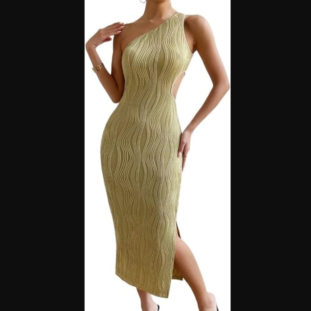 Solid One-shoulder Textured‎ Dress